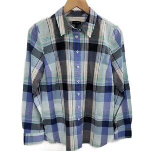 Talbots Blue Plaid Long Sleeve Button Blouse Women's Sz S